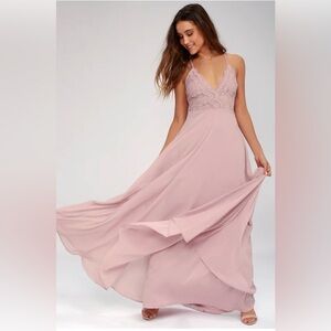 Madalyn Dusty Lavender Lace Maxi Dress.